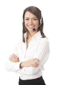 Stock image of woman with headset.